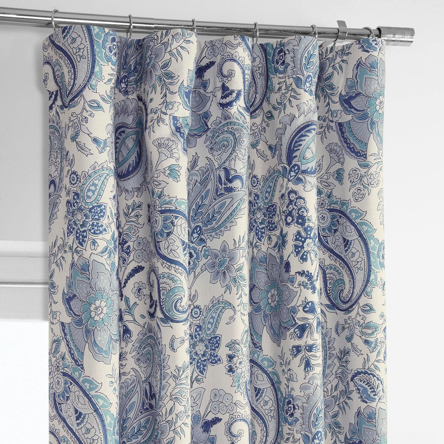 Fullbloom Blue Printed Faux Linen Room Darkening Curtain - HalfPriceDrapes.com
