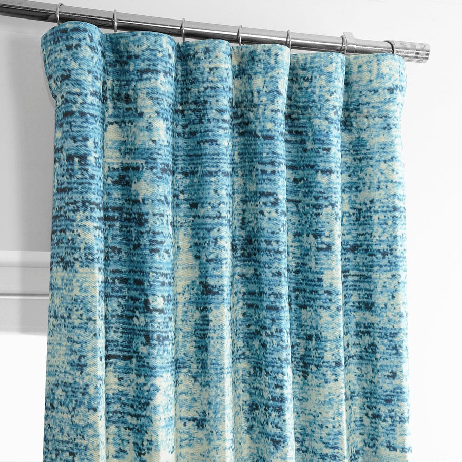 Strata Blue Printed Faux Linen Room Darkening Curtain - HalfPriceDrapes.com