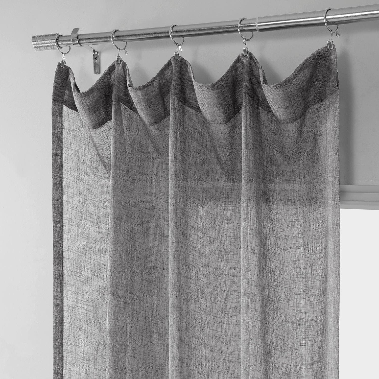 Gravel Grey Textured Faux Linen Sheer Curtain - HalfPriceDrapes.com