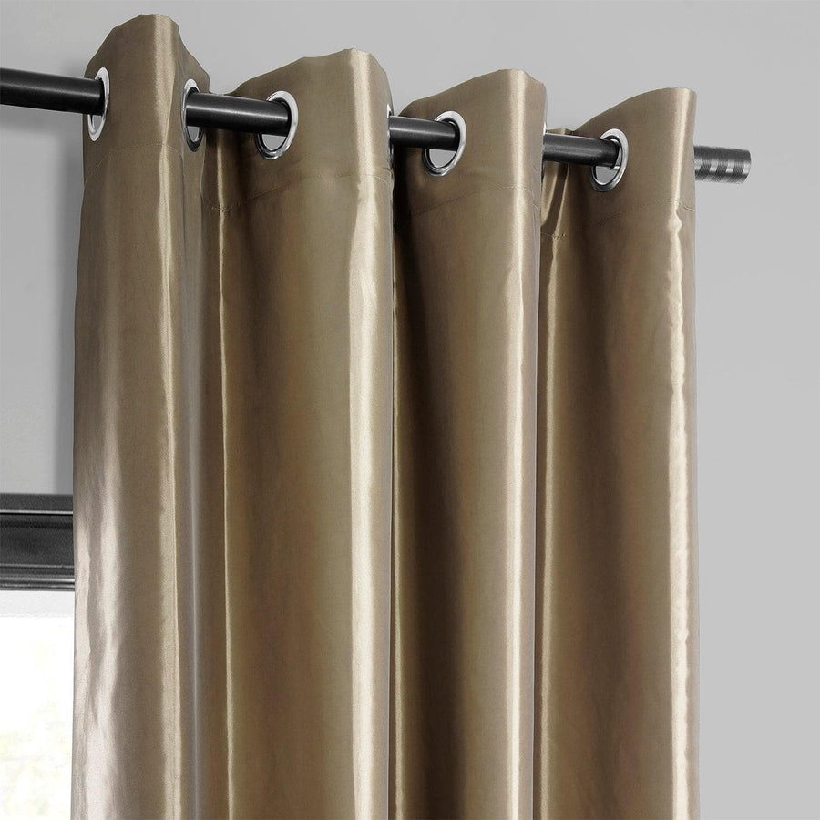 Exclusive Fabrics Grommet Faux Silk Taffeta 96-Inch Length Blackout Curtain Panel, Gold Nugget