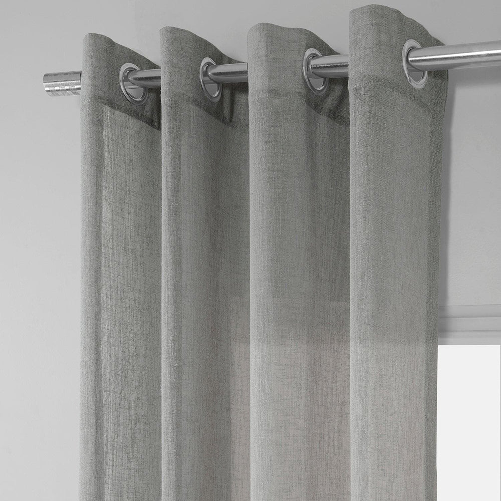 Paris Greige Grommet Textured Faux Linen Sheer Curtain - HalfPriceDrapes.com
