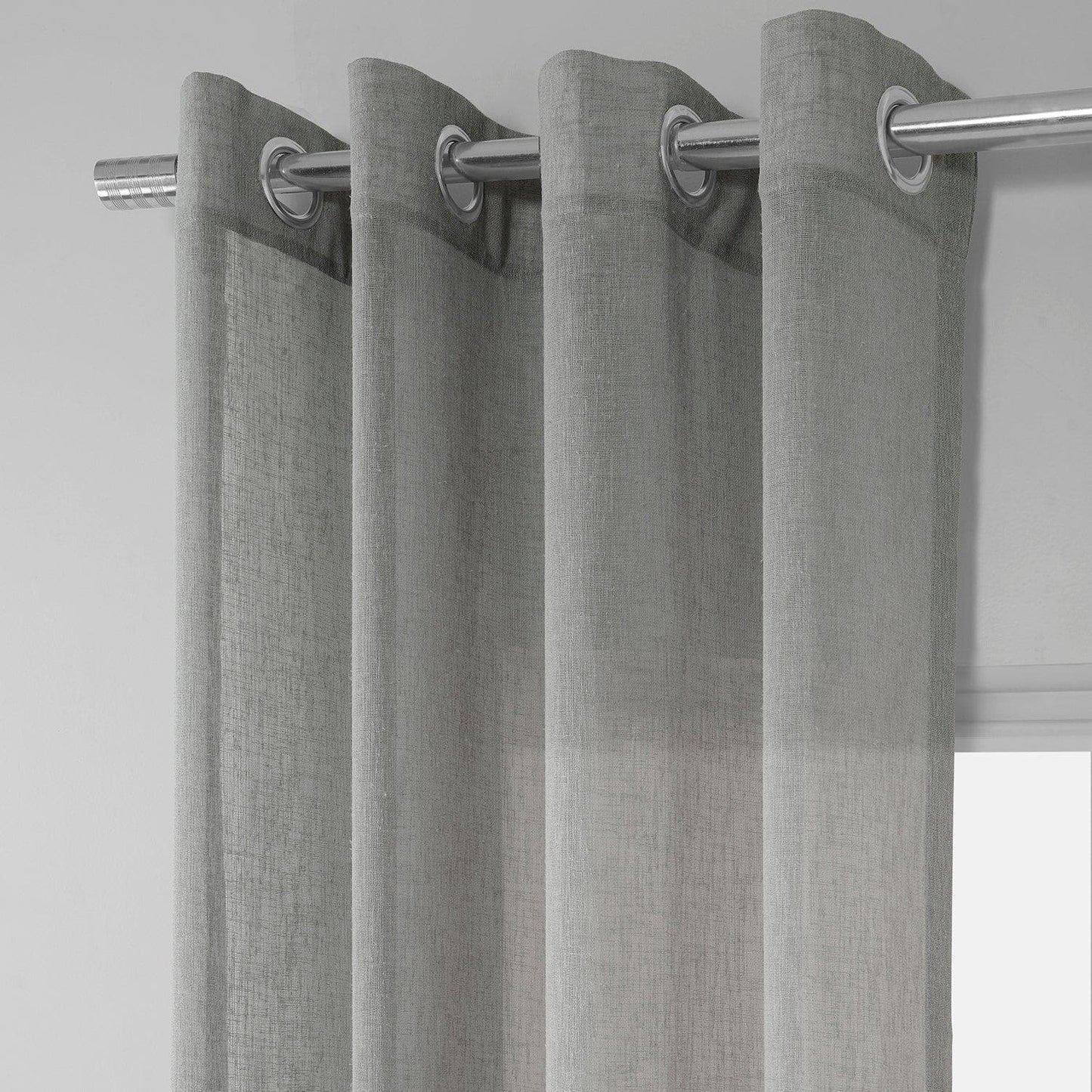 Paris Greige Grommet Textured Faux Linen Sheer Curtain - HalfPriceDrapes.com