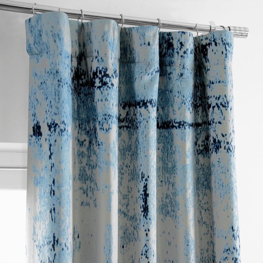 Raindrops Blue Printed Faux Linen Room Darkening Curtain - HalfPriceDrapes.com
