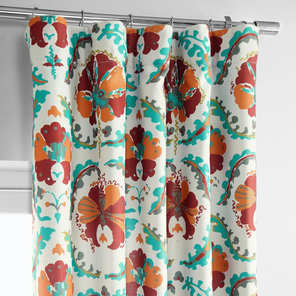 Tribeca Hibiscus Printed Faux Linen Room Darkening Curtain - HalfPriceDrapes.com