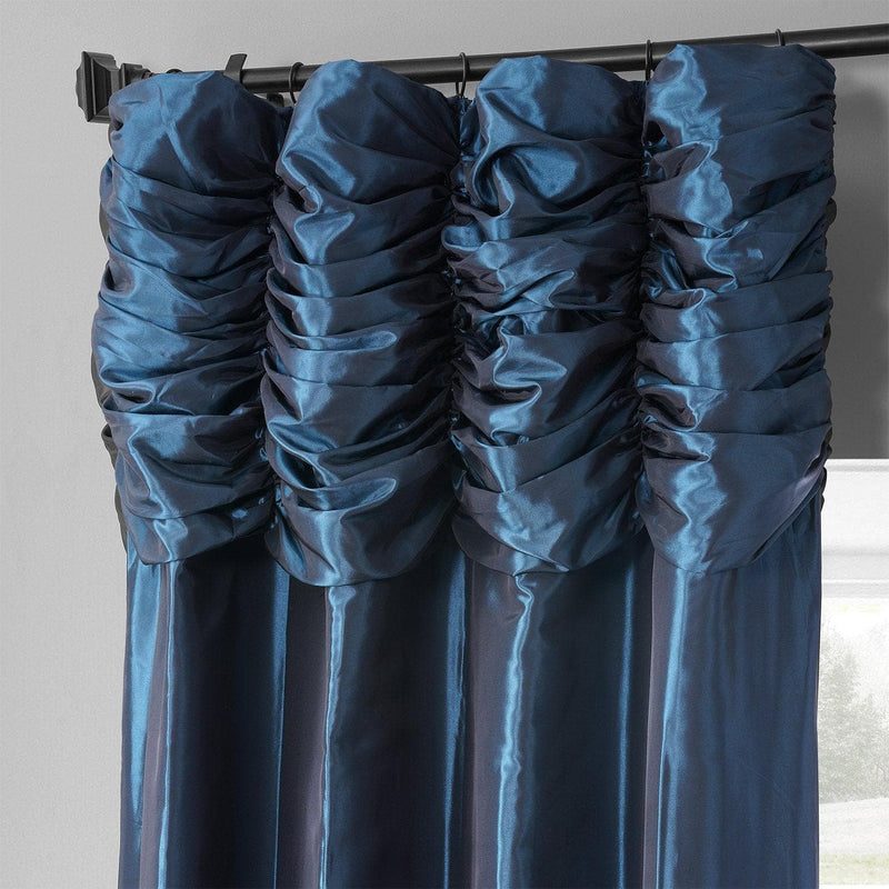 Navy Ruched Solid Faux Silk Taffeta Curtain - HalfPriceDrapes.com