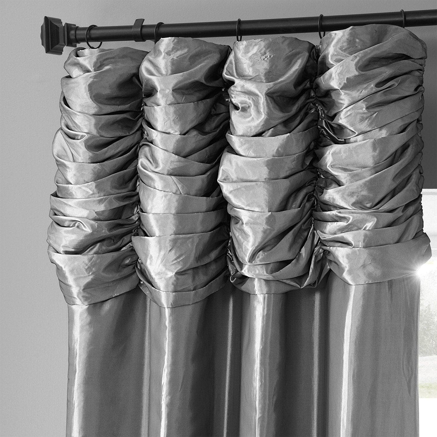Platinum Ruched Solid Faux Silk Taffeta Curtain - HalfPriceDrapes.com