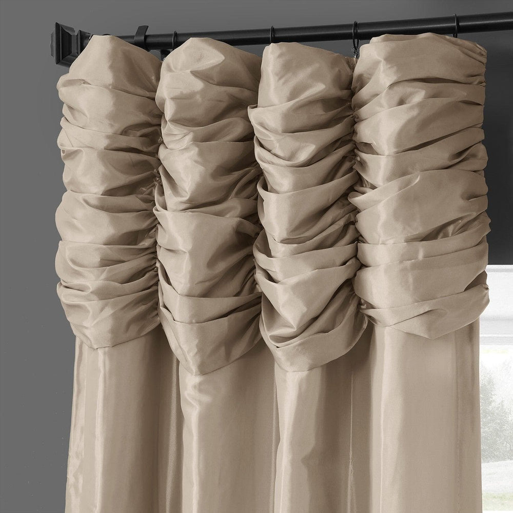Antique Beige Ruched Solid Faux Silk Taffeta Curtain - HalfPriceDrapes.com