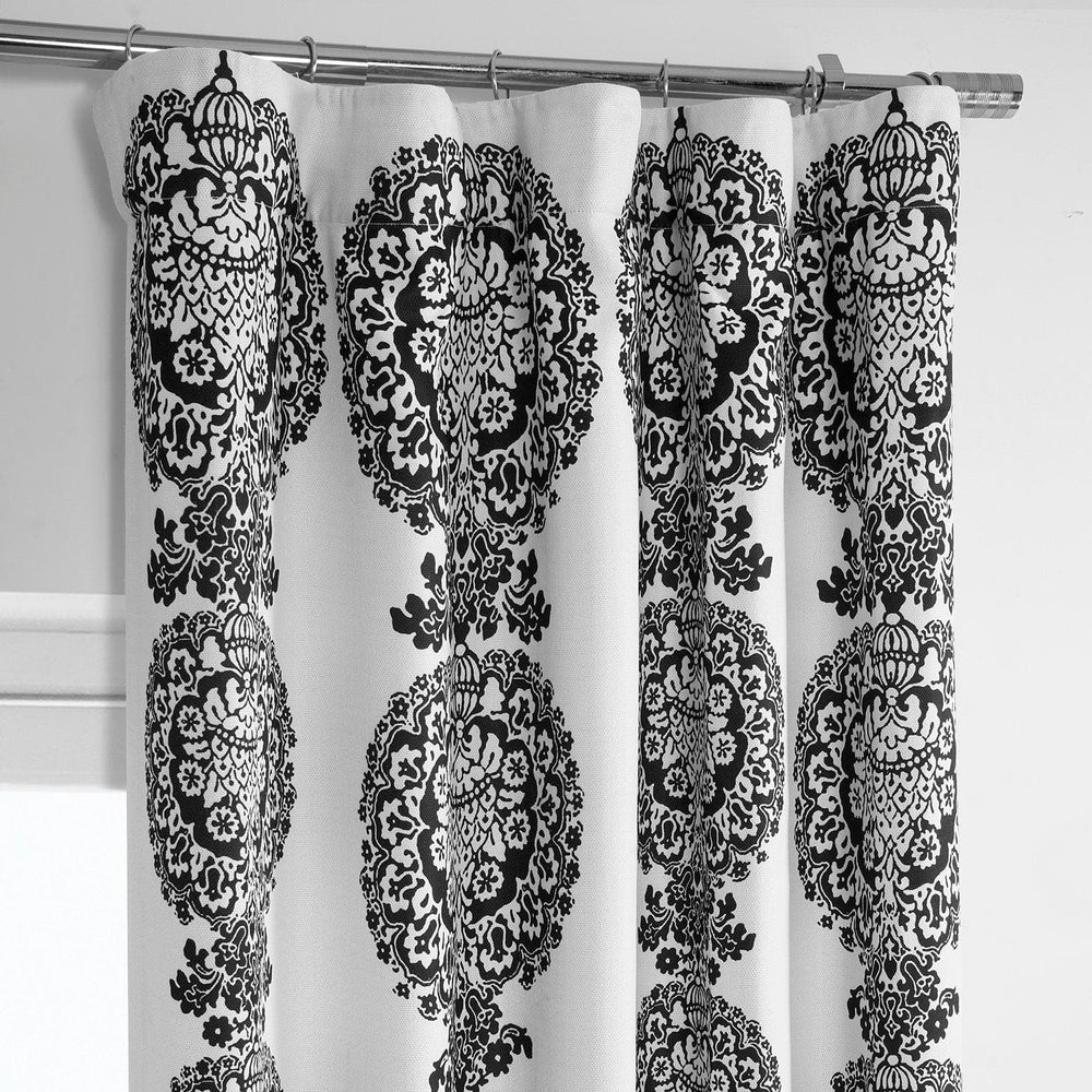 Cyprus Black Printed Faux Linen Room Darkening Curtain - HalfPriceDrapes.com