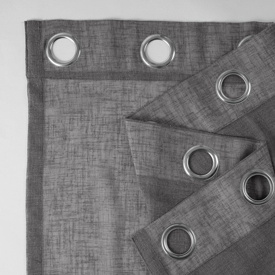 Gravel Grey Grommet Textured Faux Linen Sheer Curtain - HalfPriceDrapes.com