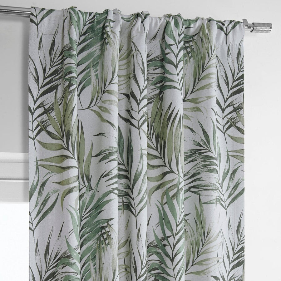 Palms Green Printed Faux Linen Room Darkening Curtain - HalfPriceDrapes.com