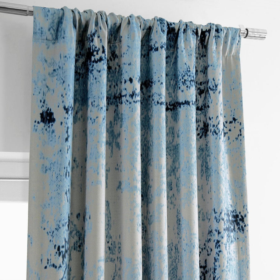 Raindrops Blue Printed Faux Linen Room Darkening Curtain - HalfPriceDrapes.com