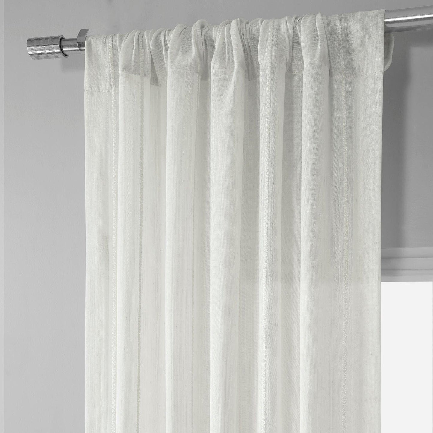 Aruba Cream Striped Linen Sheer Curtain - HalfPriceDrapes.com