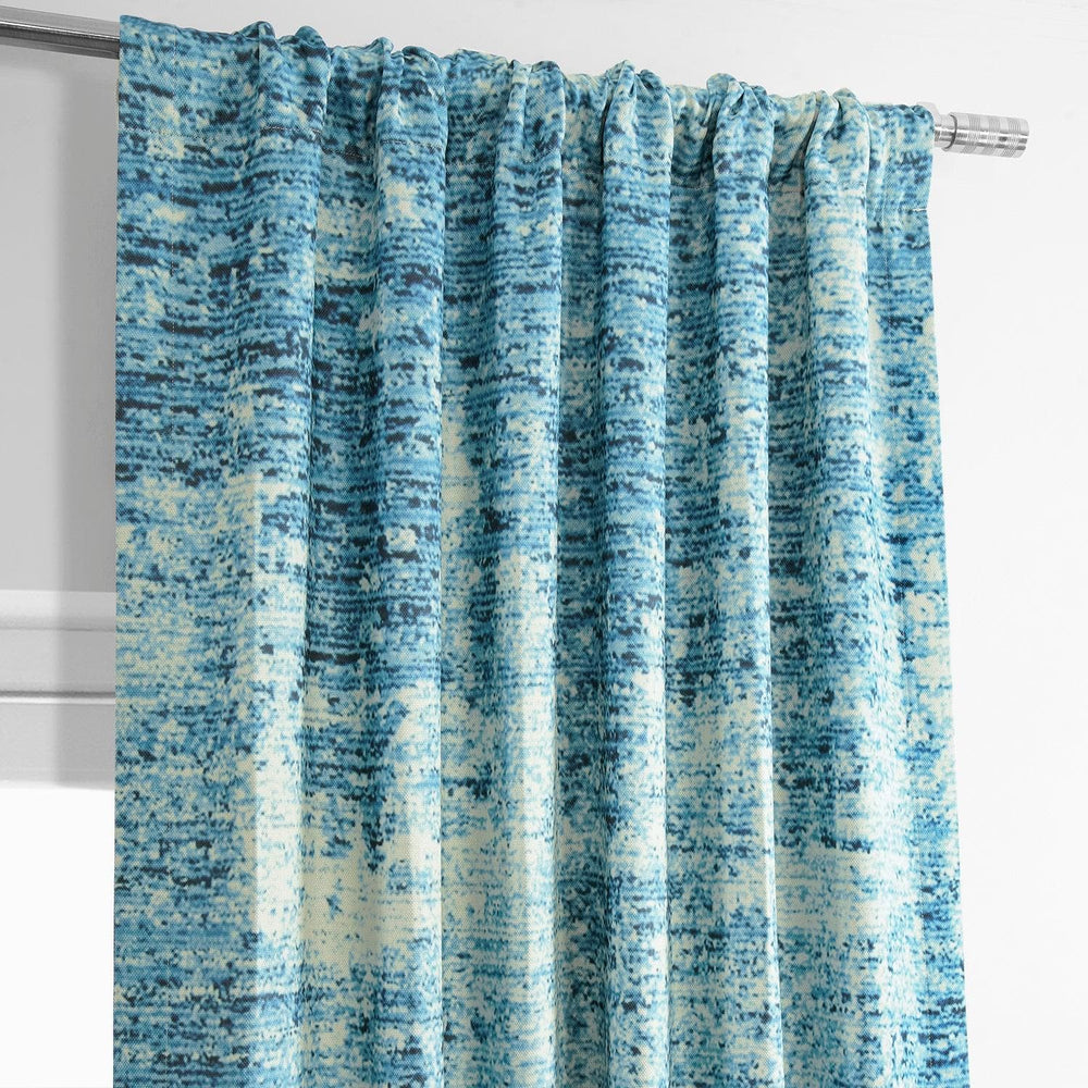 Strata Blue Printed Faux Linen Room Darkening Curtain - HalfPriceDrapes.com