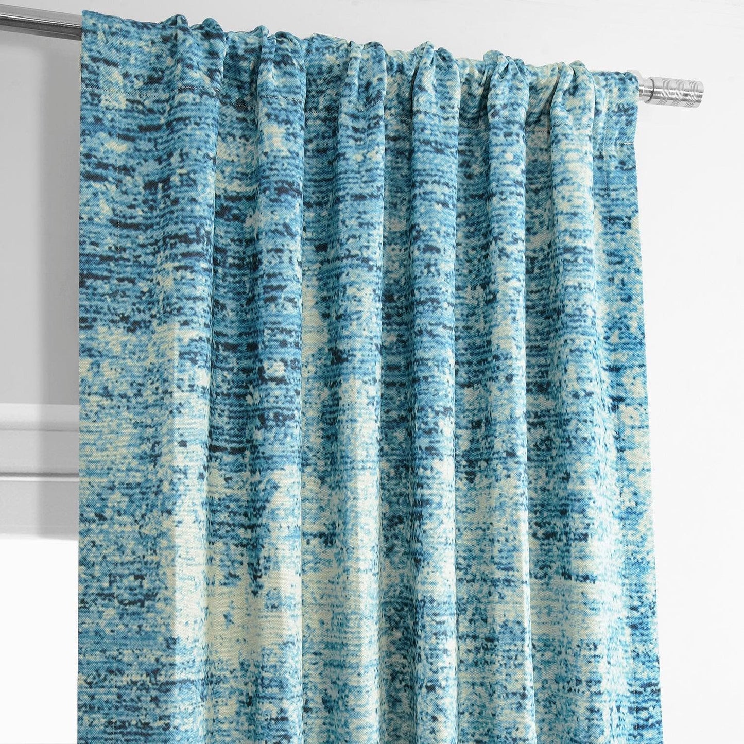 Strata Blue Printed Faux Linen Room Darkening Curtain - HalfPriceDrapes.com
