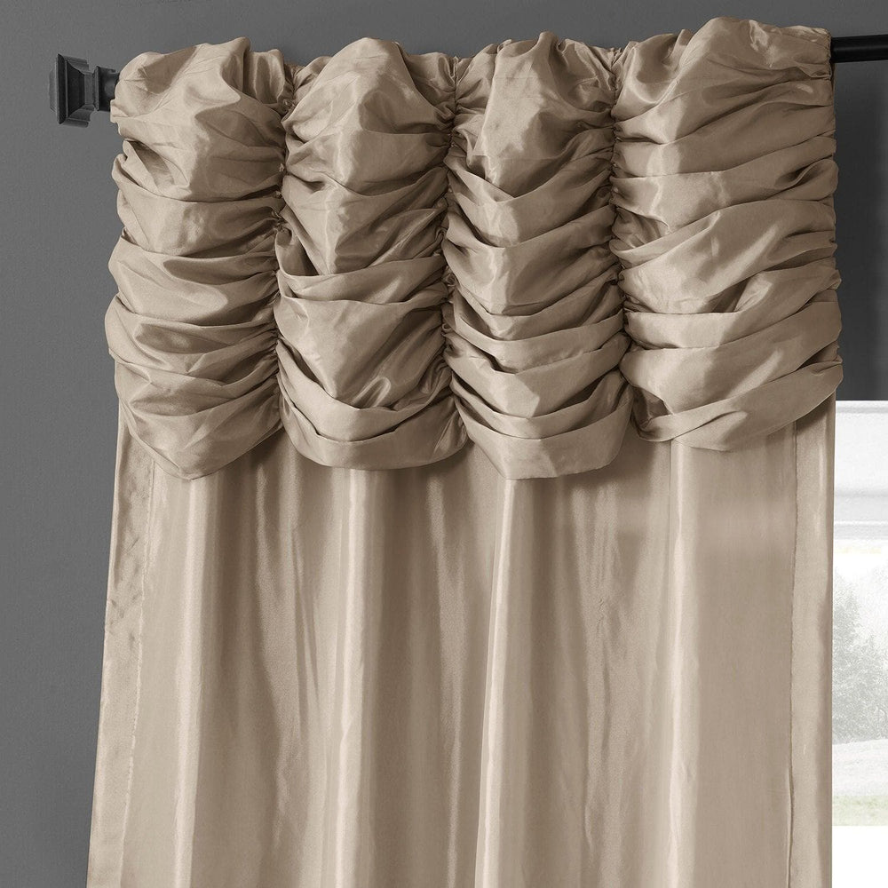Antique Beige Ruched Solid Faux Silk Taffeta Curtain - HalfPriceDrapes.com