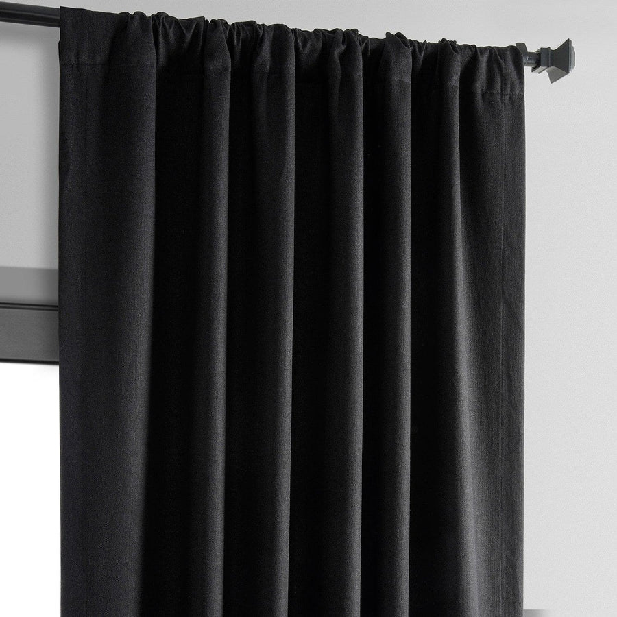 Black Thermal Cross Linen Weave Blackout Curtain - HalfPriceDrapes.com