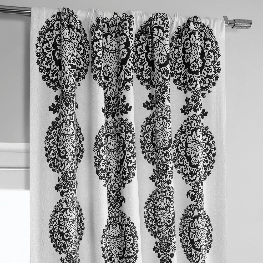 Cyprus Black Printed Faux Linen Room Darkening Curtain - HalfPriceDrapes.com