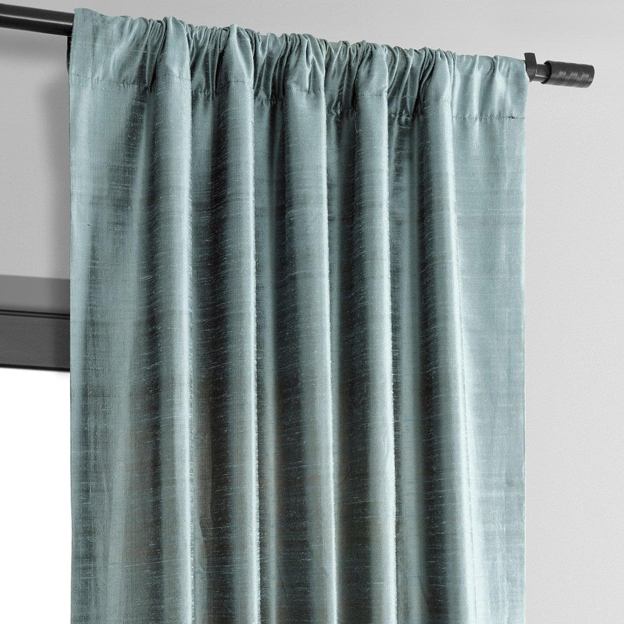 Mood Blue Textured Dupioni Silk Curtain - HalfPriceDrapes.com