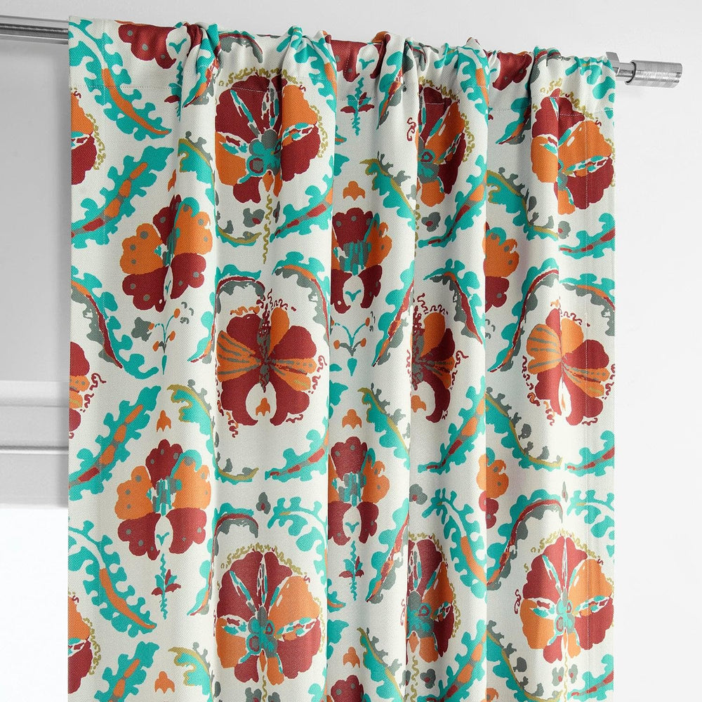 Tribeca Hibiscus Printed Faux Linen Room Darkening Curtain - HalfPriceDrapes.com