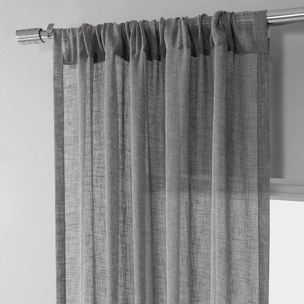 Gravel Grey Textured Faux Linen Sheer Curtain - HalfPriceDrapes.com