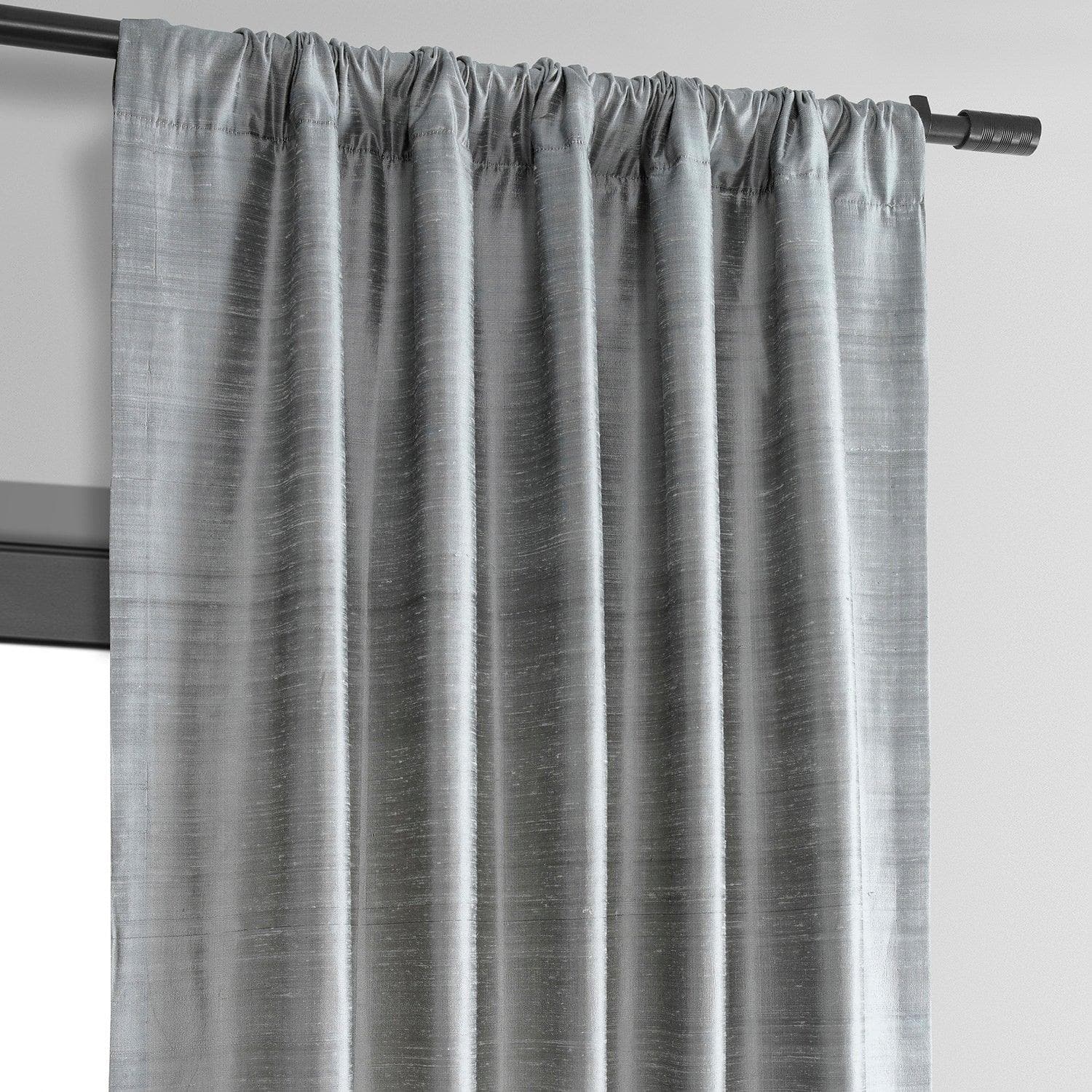 Mineral Grey Textured Dupioni Silk Room Darkening Curtain