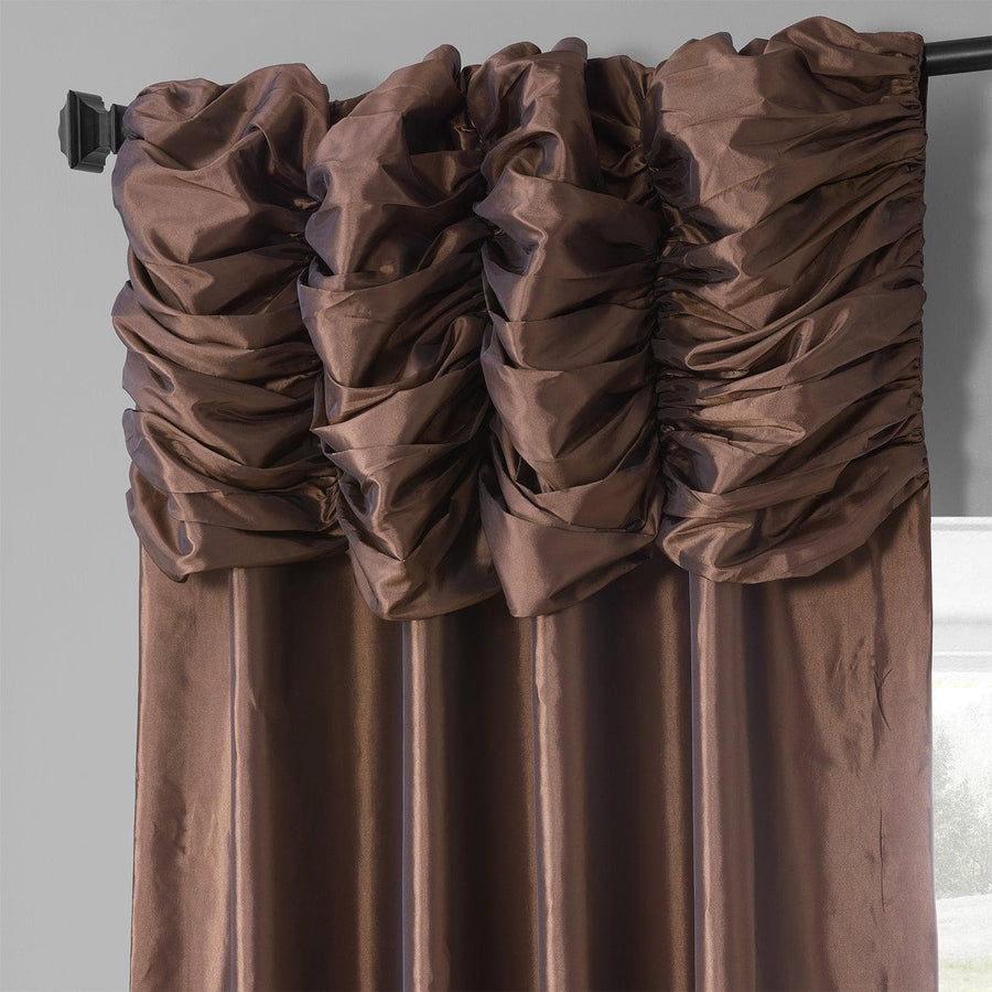 Copper Brown Ruched Solid Faux Silk Taffeta Curtain - HalfPriceDrapes.com