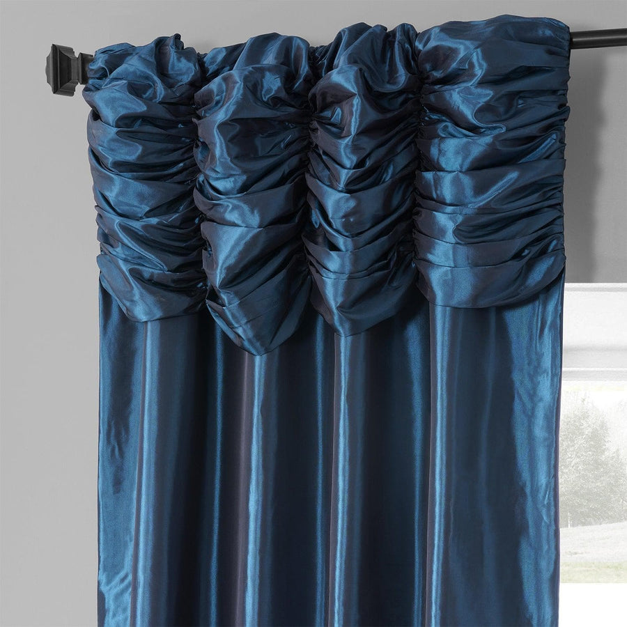 Navy Ruched Solid Faux Silk Taffeta Curtain - HalfPriceDrapes.com
