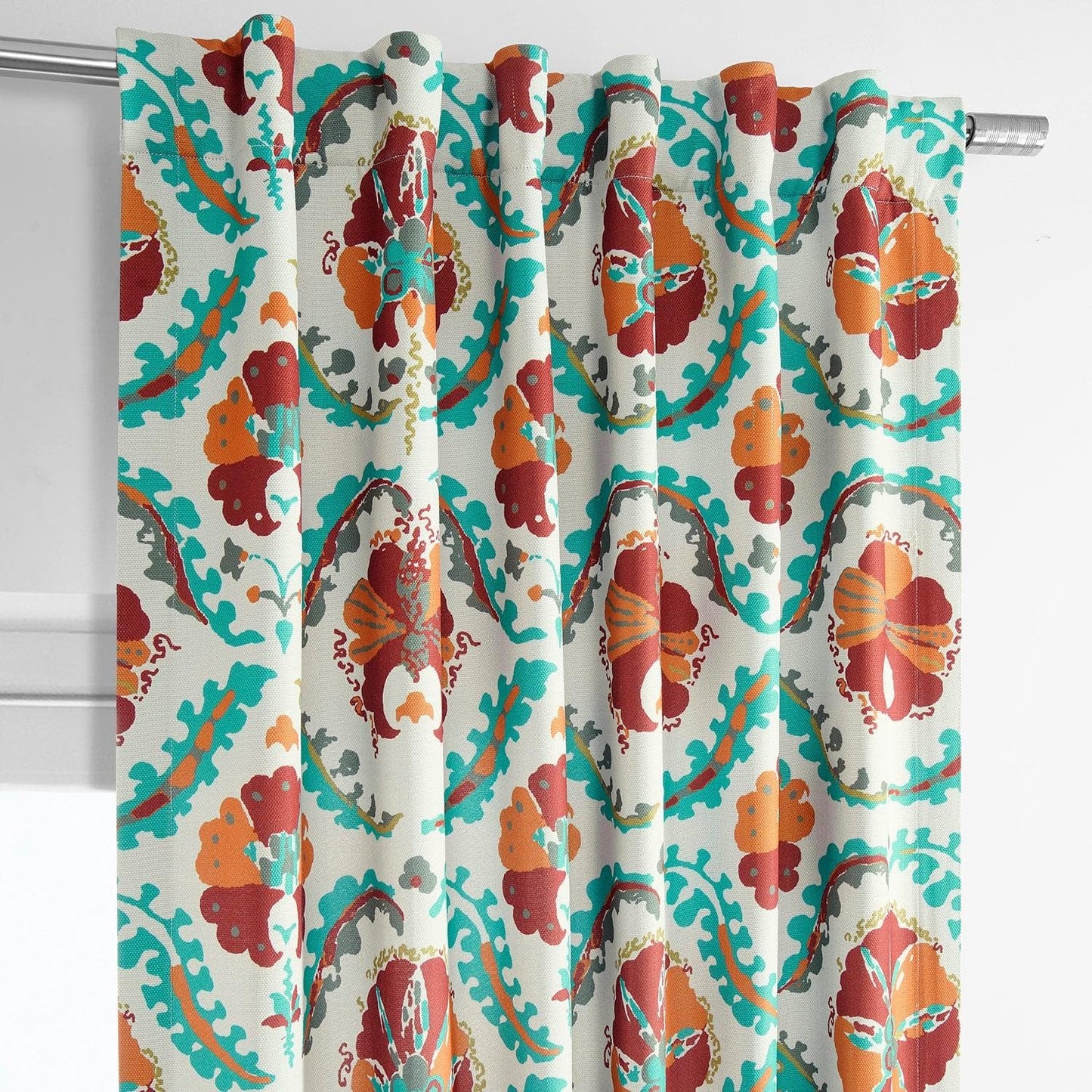 Tribeca Hibiscus Printed Faux Linen Room Darkening Curtain - HalfPriceDrapes.com