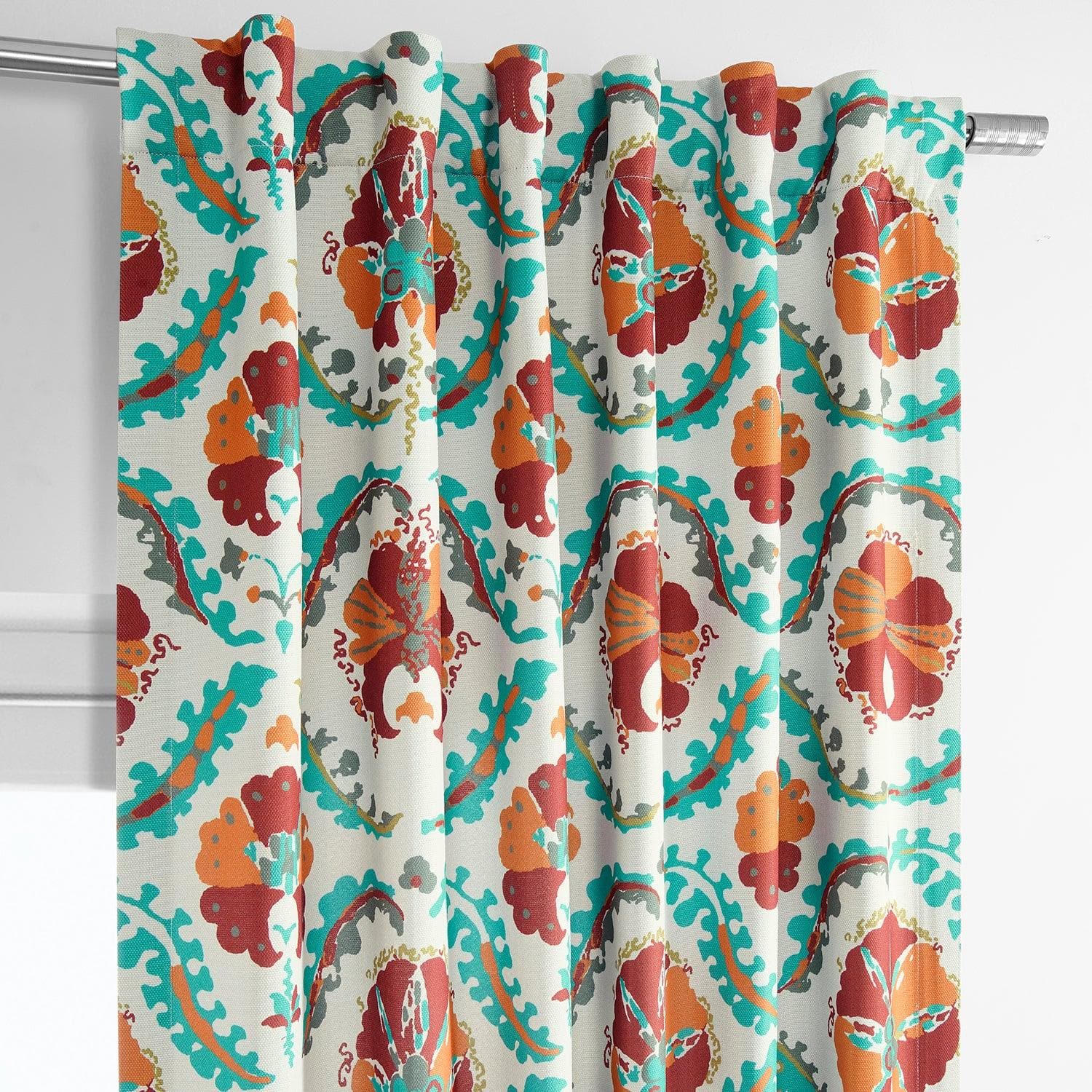 Tribeca Hibiscus Printed Faux Linen Room Darkening Curtain - HalfPriceDrapes.com