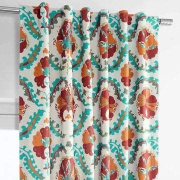 Tribeca Hibiscus Printed Faux Linen Room Darkening Curtain - HalfPriceDrapes.com
