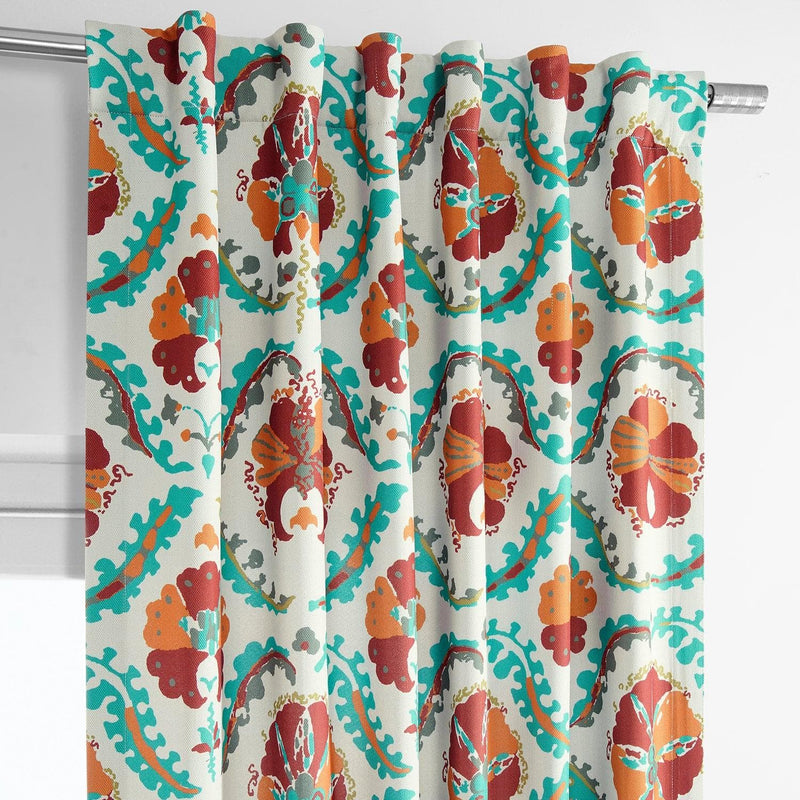 Tribeca Hibiscus Printed Faux Linen Room Darkening Curtain - HalfPriceDrapes.com