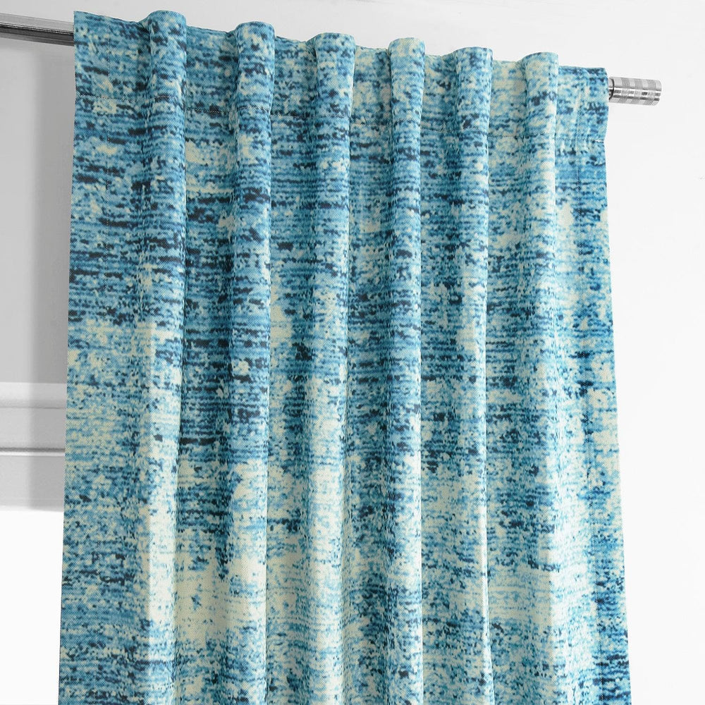 Strata Blue Printed Faux Linen Room Darkening Curtain - HalfPriceDrapes.com