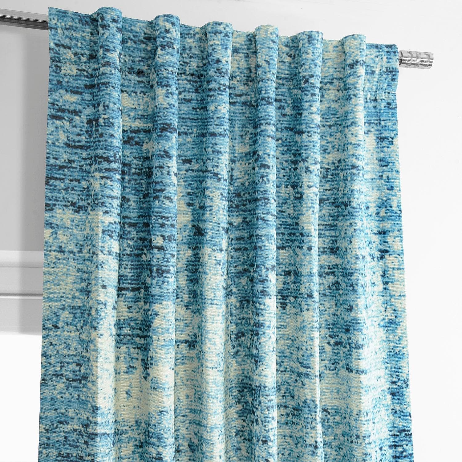 Strata Blue Printed Faux Linen Room Darkening Curtain - HalfPriceDrapes.com