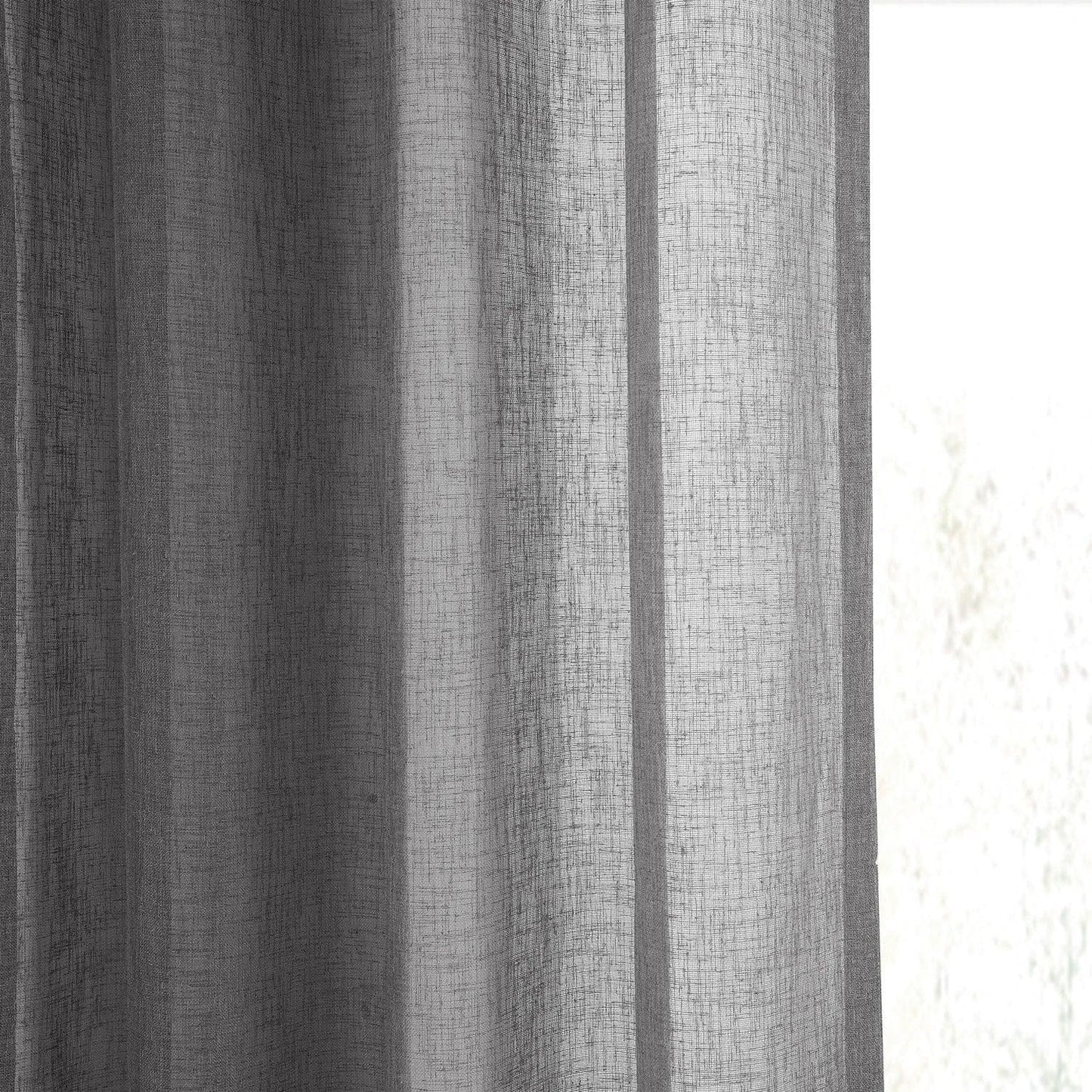 Gravel Grey Grommet Textured Faux Linen Sheer Curtain - HalfPriceDrapes.com