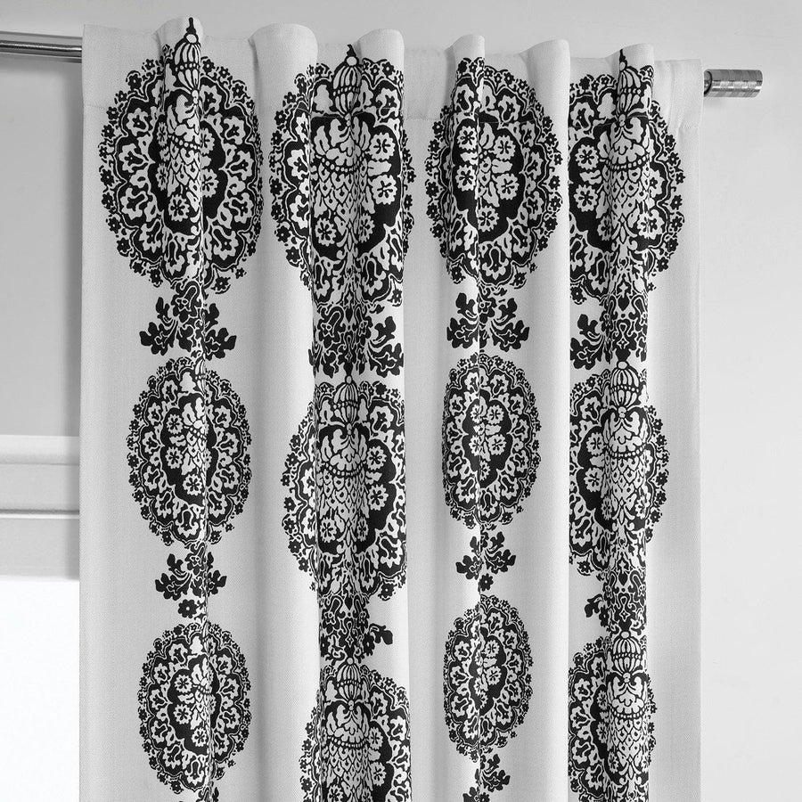 Cyprus Black Printed Faux Linen Room Darkening Curtain - HalfPriceDrapes.com