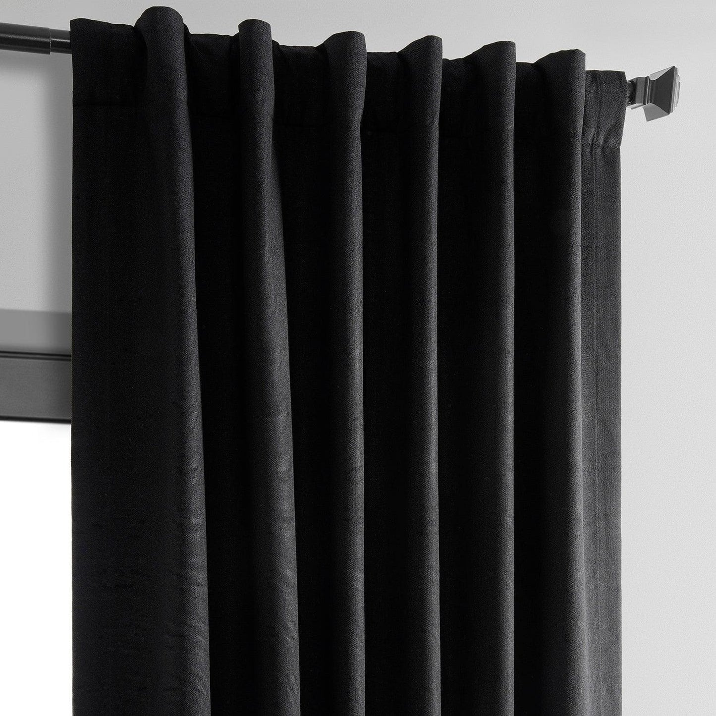 Black Thermal Cross Linen Weave Blackout Curtain - HalfPriceDrapes.com