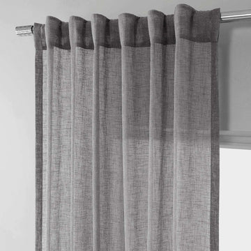 Gravel Grey Textured Faux Linen Sheer Curtain - HalfPriceDrapes.com