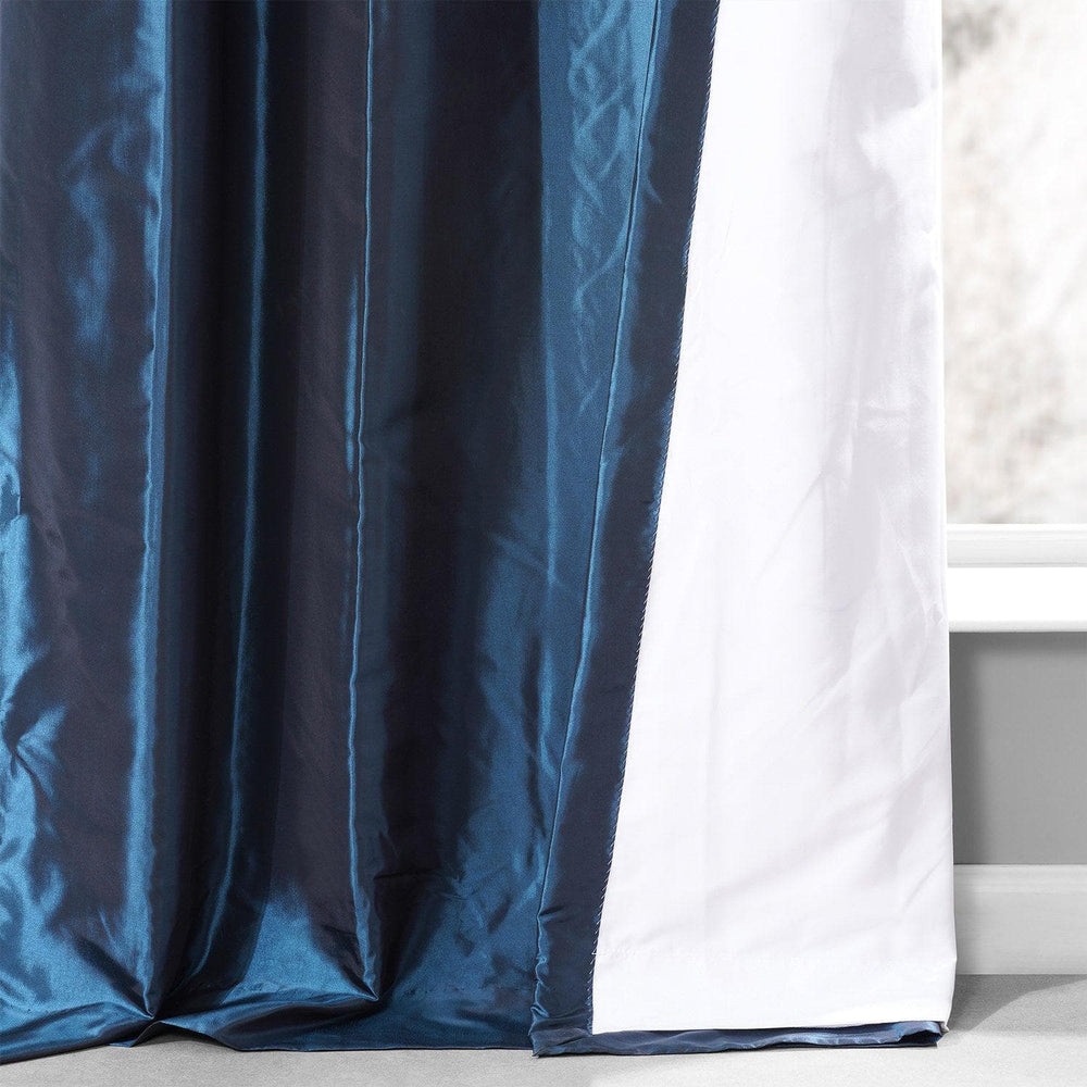 Navy Ruched Solid Faux Silk Taffeta Curtain - HalfPriceDrapes.com