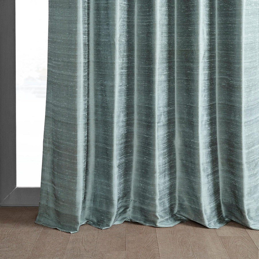 Mood Blue Textured Dupioni Silk Curtain - HalfPriceDrapes.com