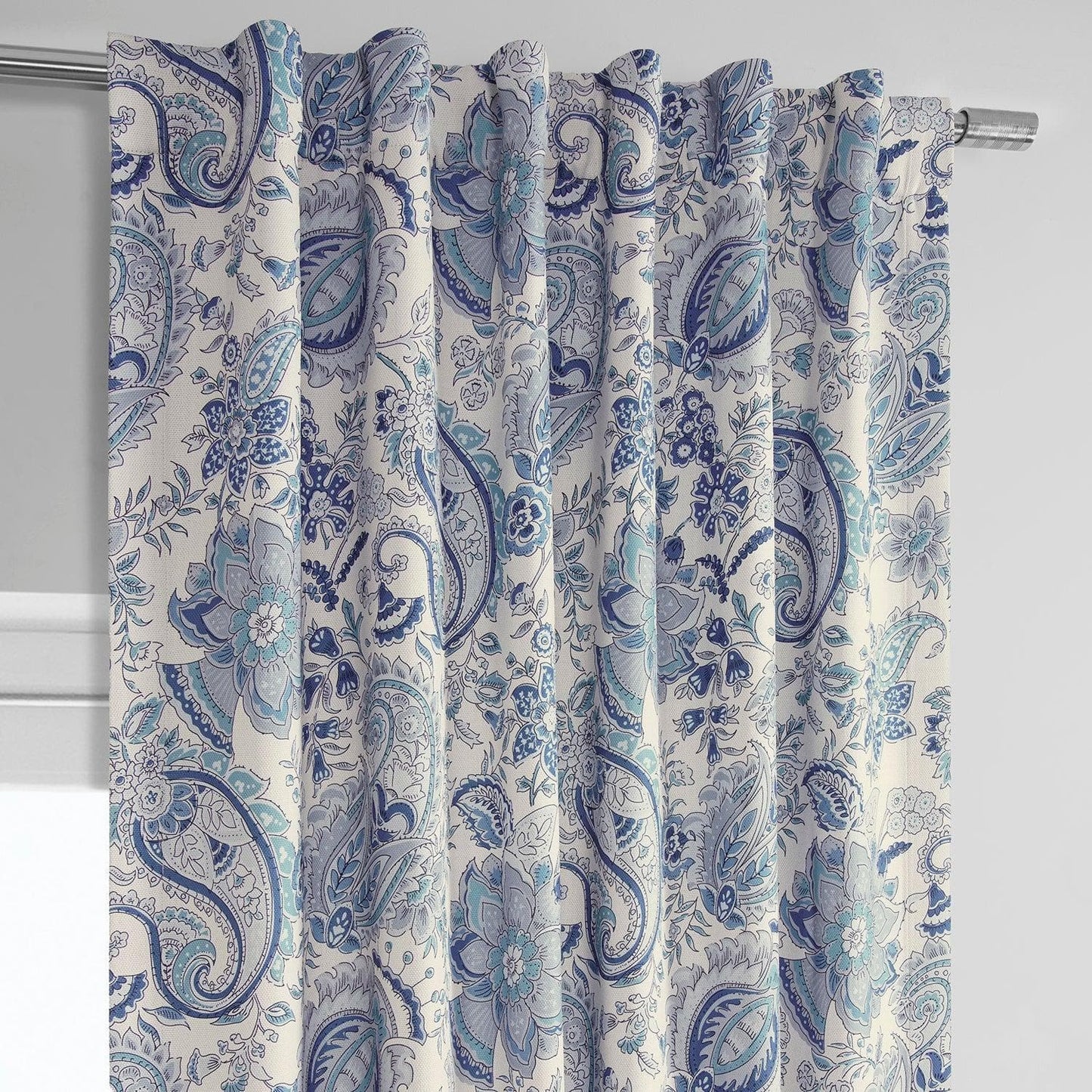 Fullbloom Blue Printed Faux Linen Room Darkening Curtain - HalfPriceDrapes.com