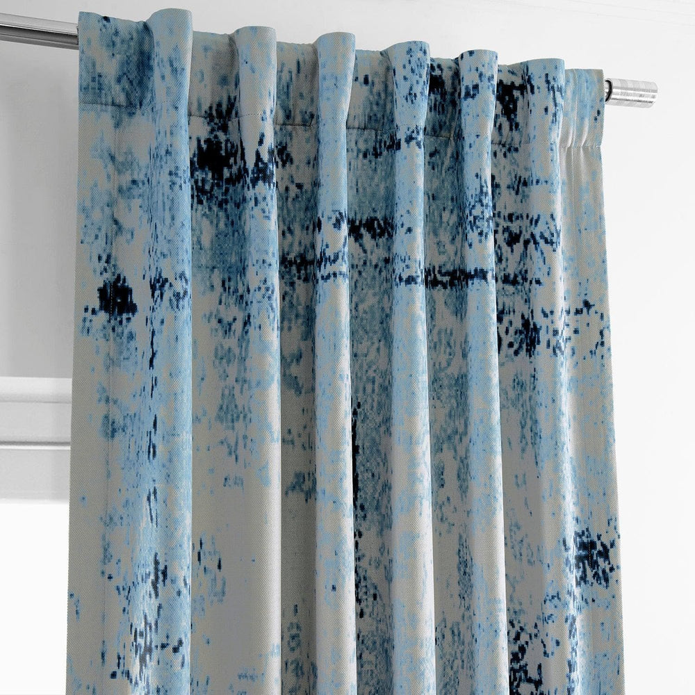 Raindrops Blue Printed Faux Linen Room Darkening Curtain - HalfPriceDrapes.com