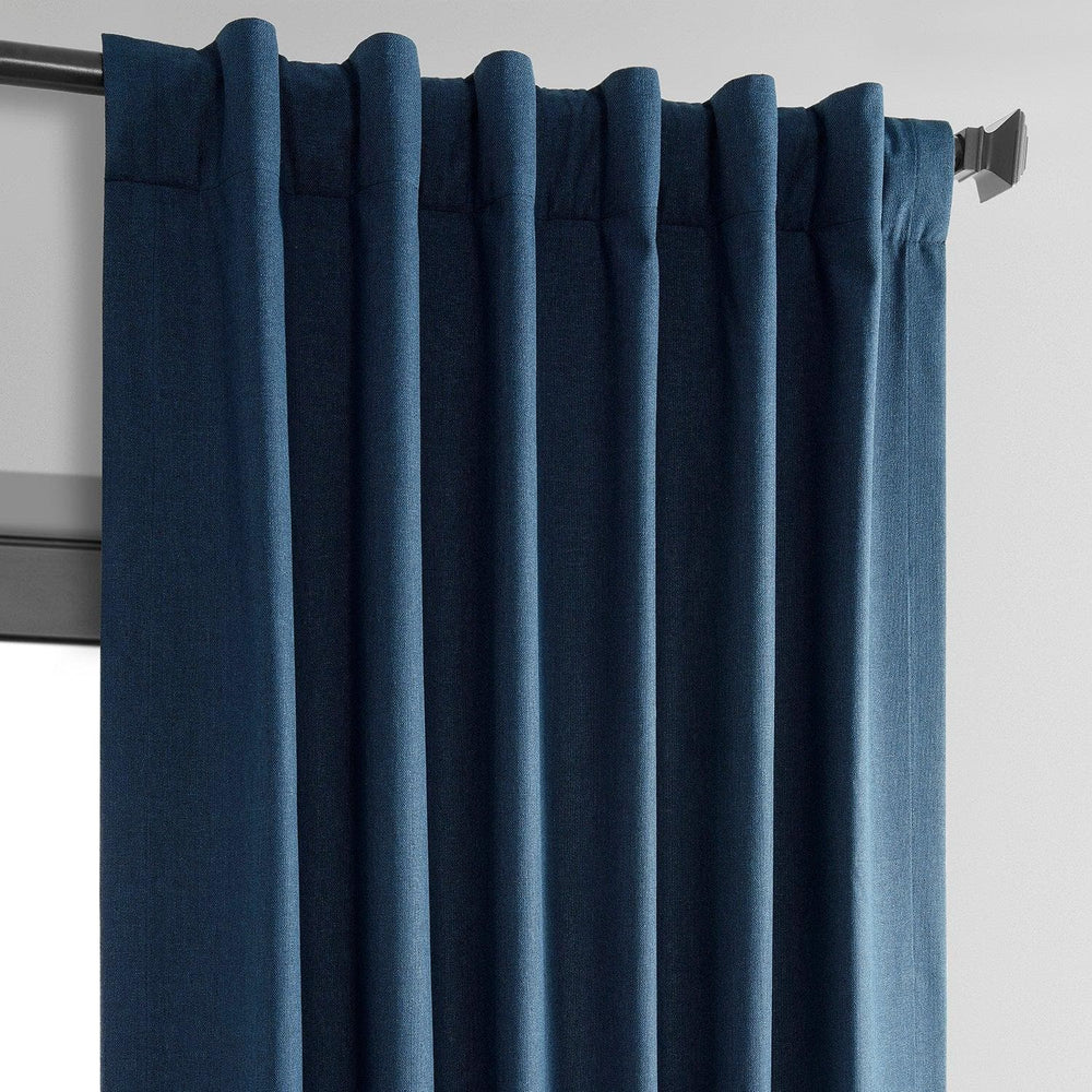 Indigo Thermal Cross Linen Weave Blackout Curtain - HalfPriceDrapes.com