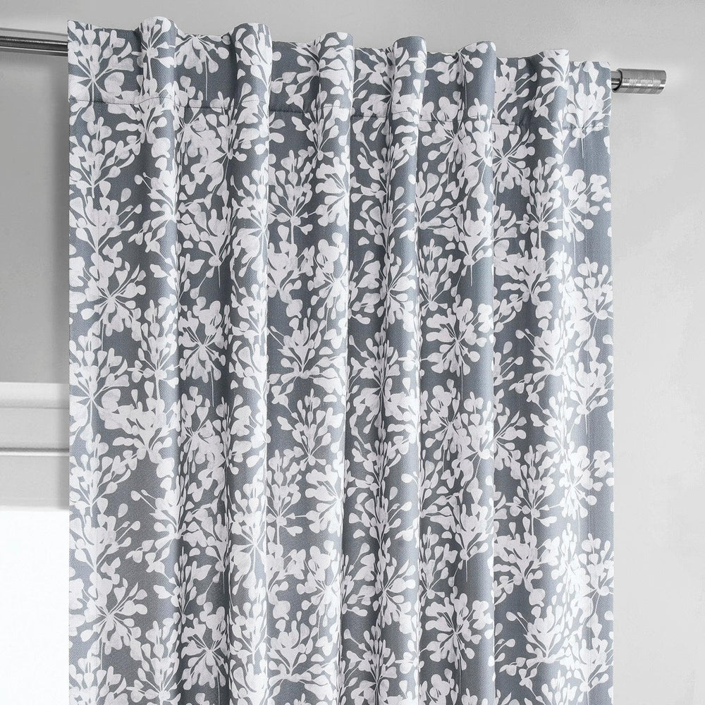Botanic Grey Printed Faux Linen Room Darkening Curtain - HalfPriceDrapes.com