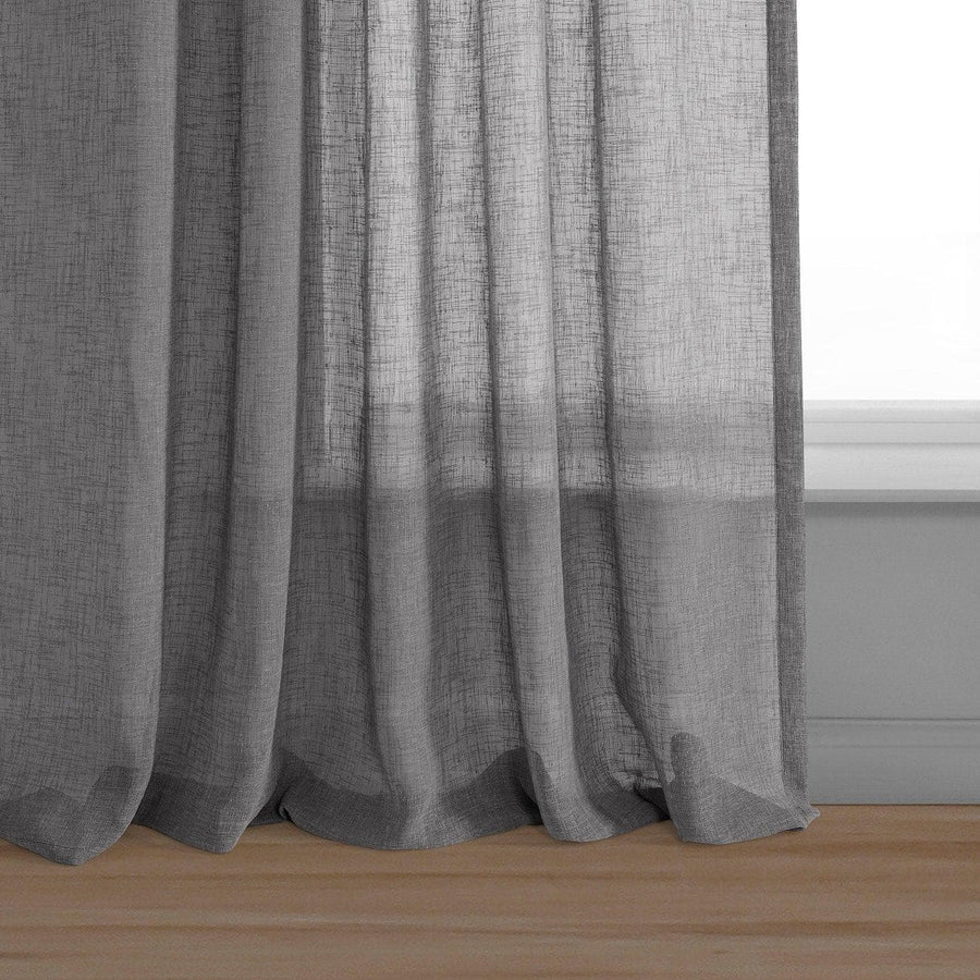 Gravel Grey Textured Faux Linen Sheer Curtain - HalfPriceDrapes.com