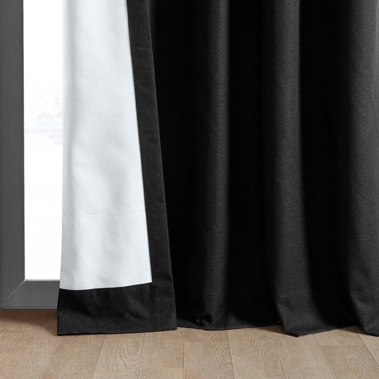 Black Thermal Cross Linen Weave Blackout Curtain - HalfPriceDrapes.com