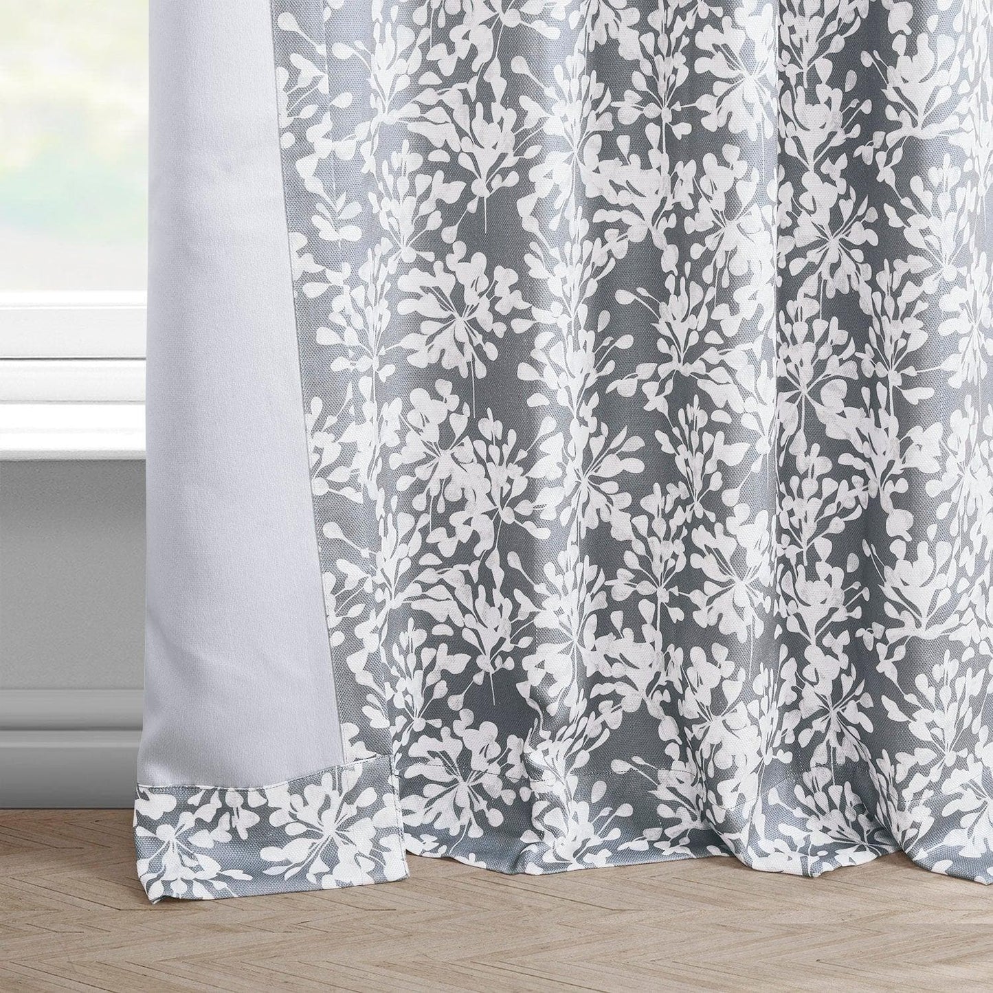 Botanic Grey Printed Faux Linen Room Darkening Curtain - HalfPriceDrapes.com