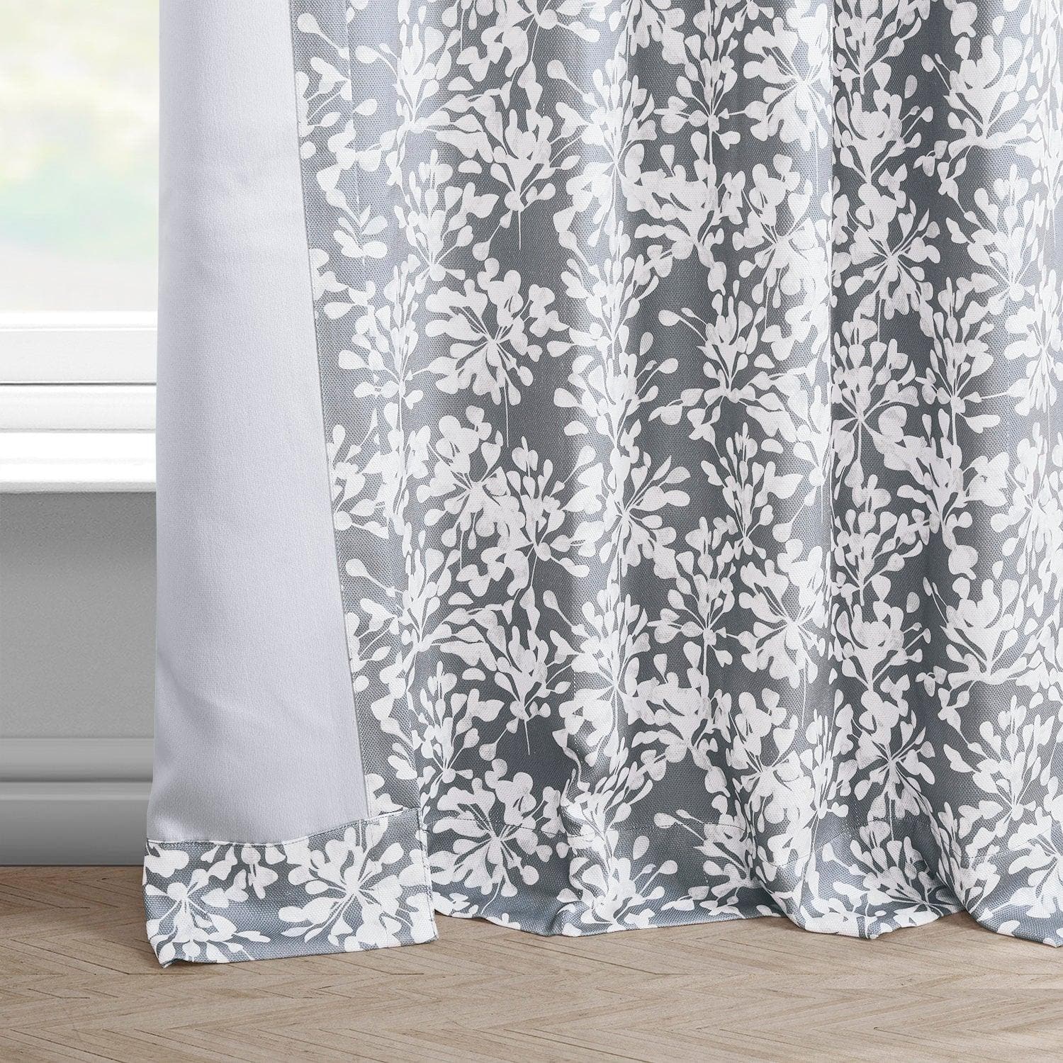 Botanic Grey Printed Faux Linen Room Darkening Curtain - HalfPriceDrapes.com
