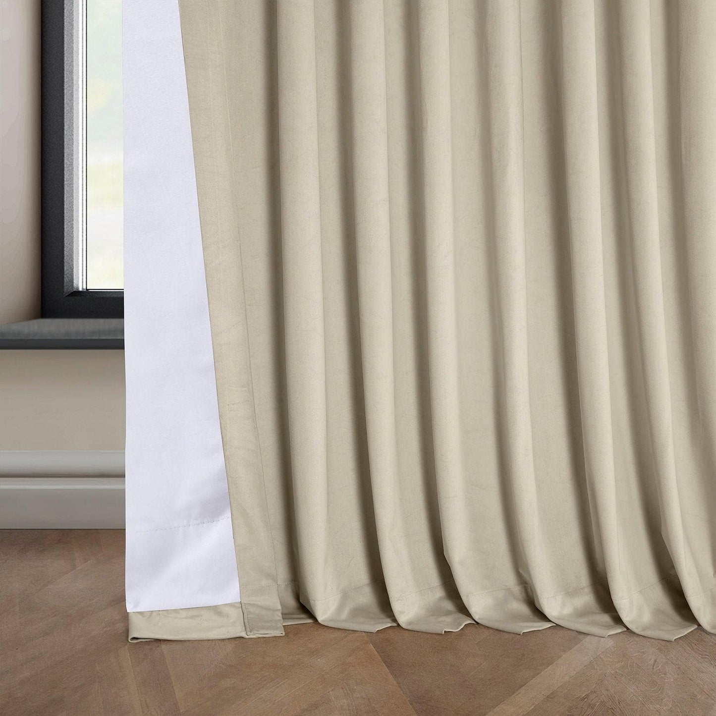Angora Beige Extra Wide Signature Plush Velvet Hotel Blackout Curtain - HalfPriceDrapes.com