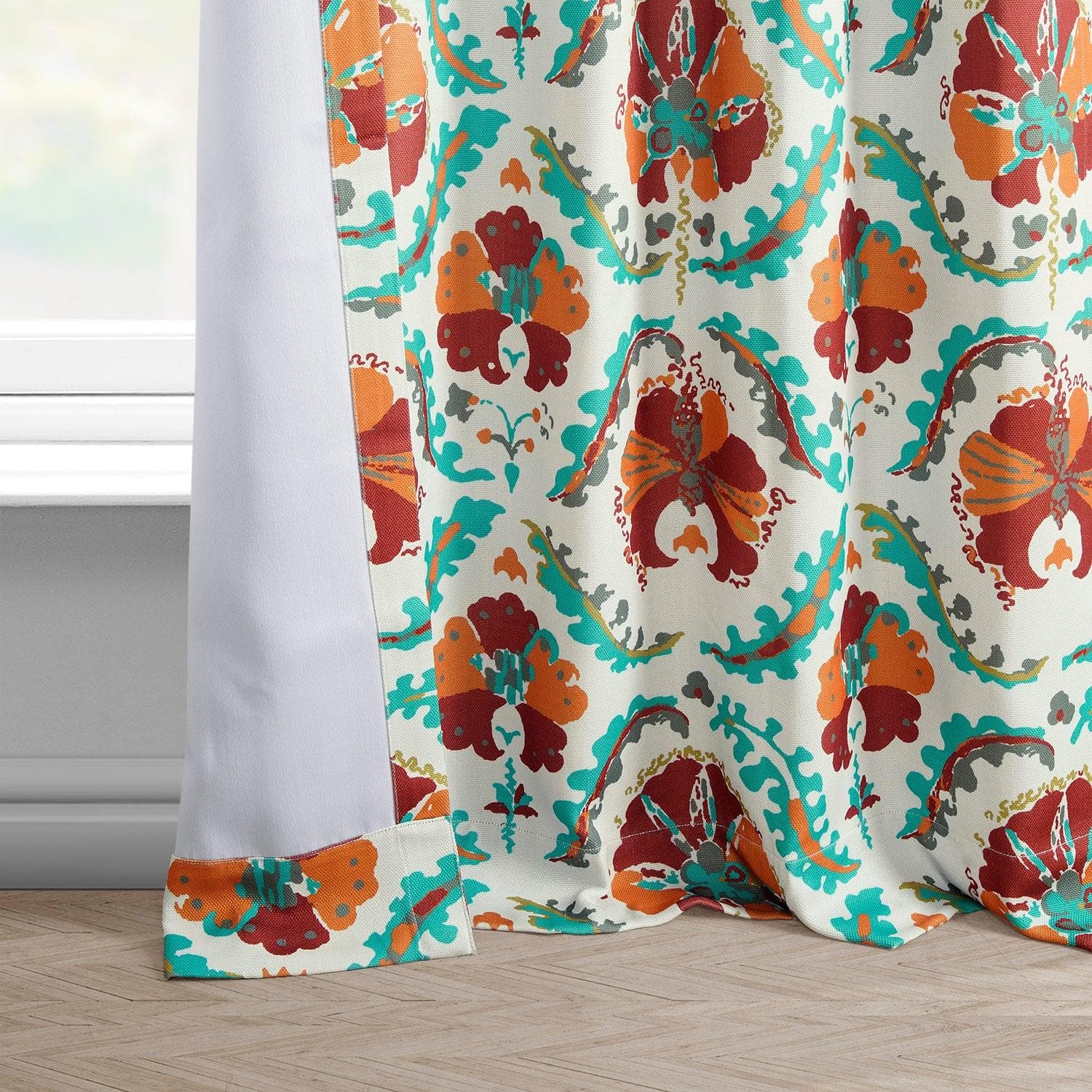 Tribeca Hibiscus Printed Faux Linen Room Darkening Curtain - HalfPriceDrapes.com