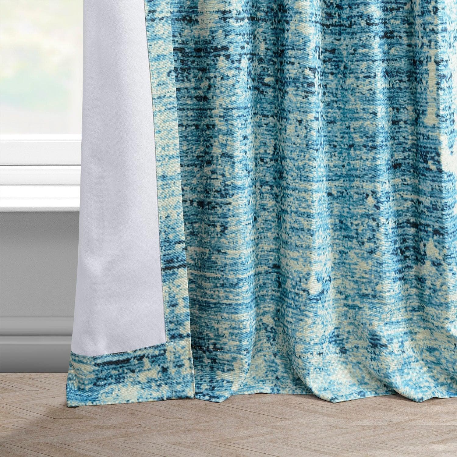 Strata Blue Printed Faux Linen Room Darkening Curtain - HalfPriceDrapes.com